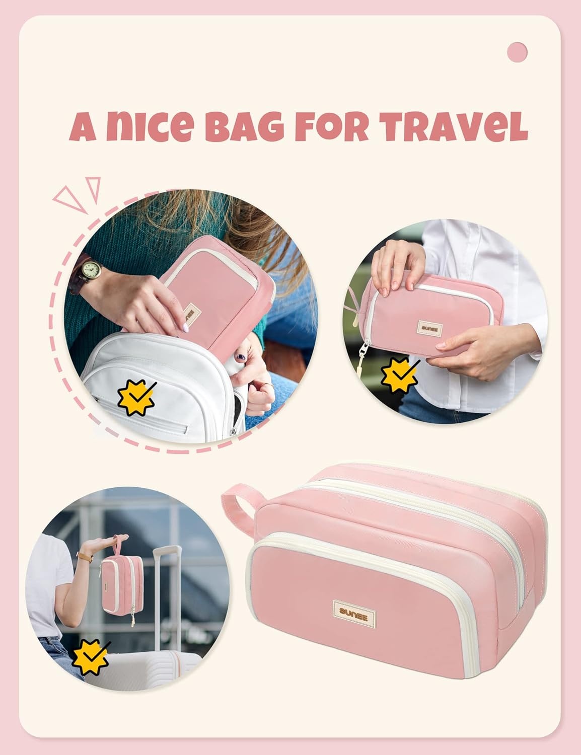 image:imageSUNEE Cute Pencil Case Aesthetic Pen Pouch with 3 Compartments Kawaii Colored Large Pencil Bag with Zipper Stationery Storage and Organizer Black School Supplies for Teen and Adult GirlsPink