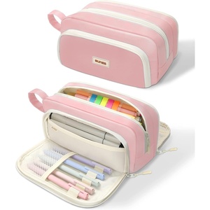 image:imageSUNEE Cute Pencil Case Aesthetic Pen Pouch with 3 Compartments Kawaii Colored Large Pencil Bag with Zipper Stationery Storage and Organizer Black School Supplies for Teen and Adult GirlsPink