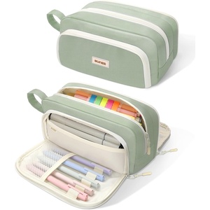 image:imageSUNEE Cute Pencil Case Aesthetic Pen Pouch with 3 Compartments Kawaii Colored Large Pencil Bag with Zipper Stationery Storage and Organizer Black School Supplies for Teen and Adult GirlsGreen