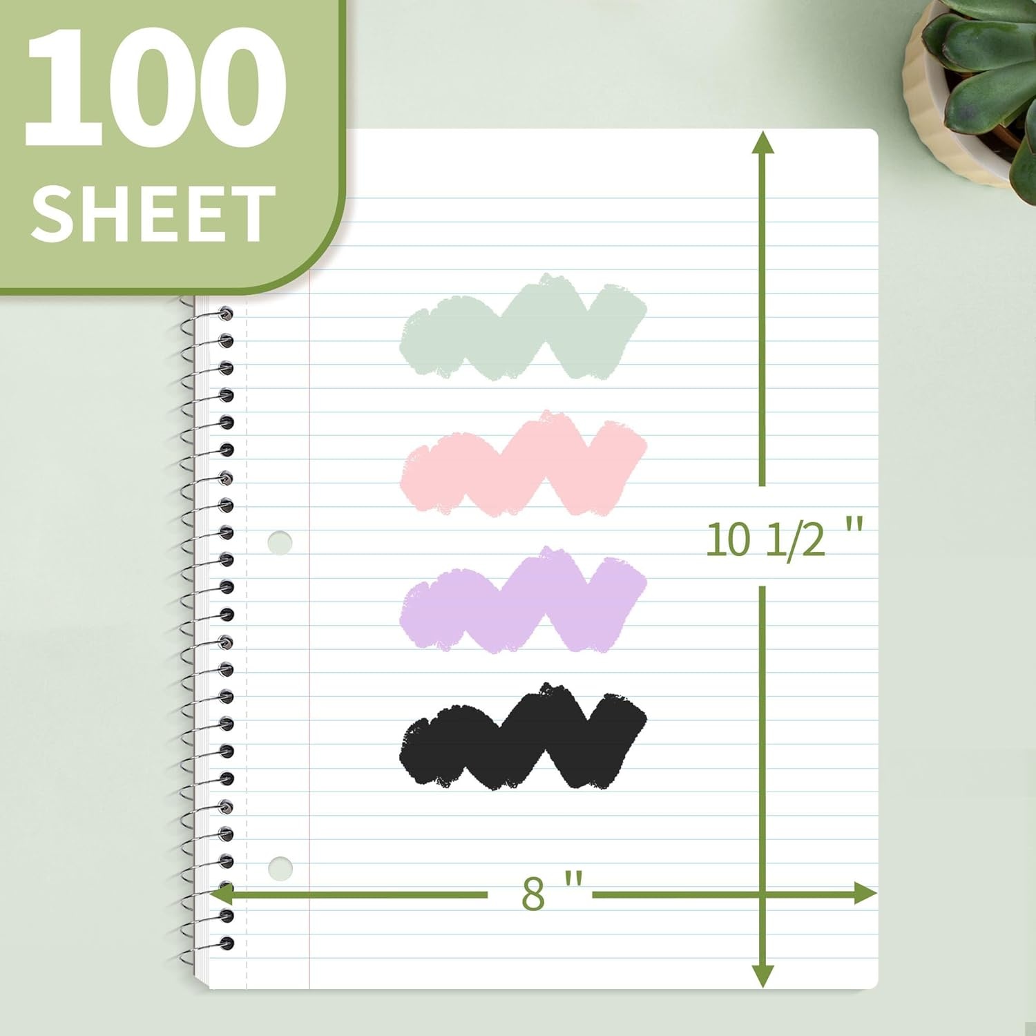 image:imageSUNEE Spiral Notebook 1Subject College Ruled Paper 8 x 1012 100 Sheets per Notebook 3Hole Punched Paper Water Resistant Cover Doublesided Pockets Spiral Lined Notebooks for Work PurpleGreen