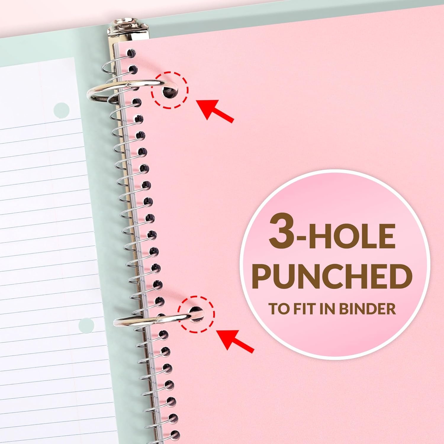 image:imageSUNEE Spiral Notebook 1Subject College Ruled Paper 8 x 1012 100 Sheets per Notebook 3Hole Punched Paper Water Resistant Cover Doublesided Pockets Spiral Lined Notebooks for Work PurplePink