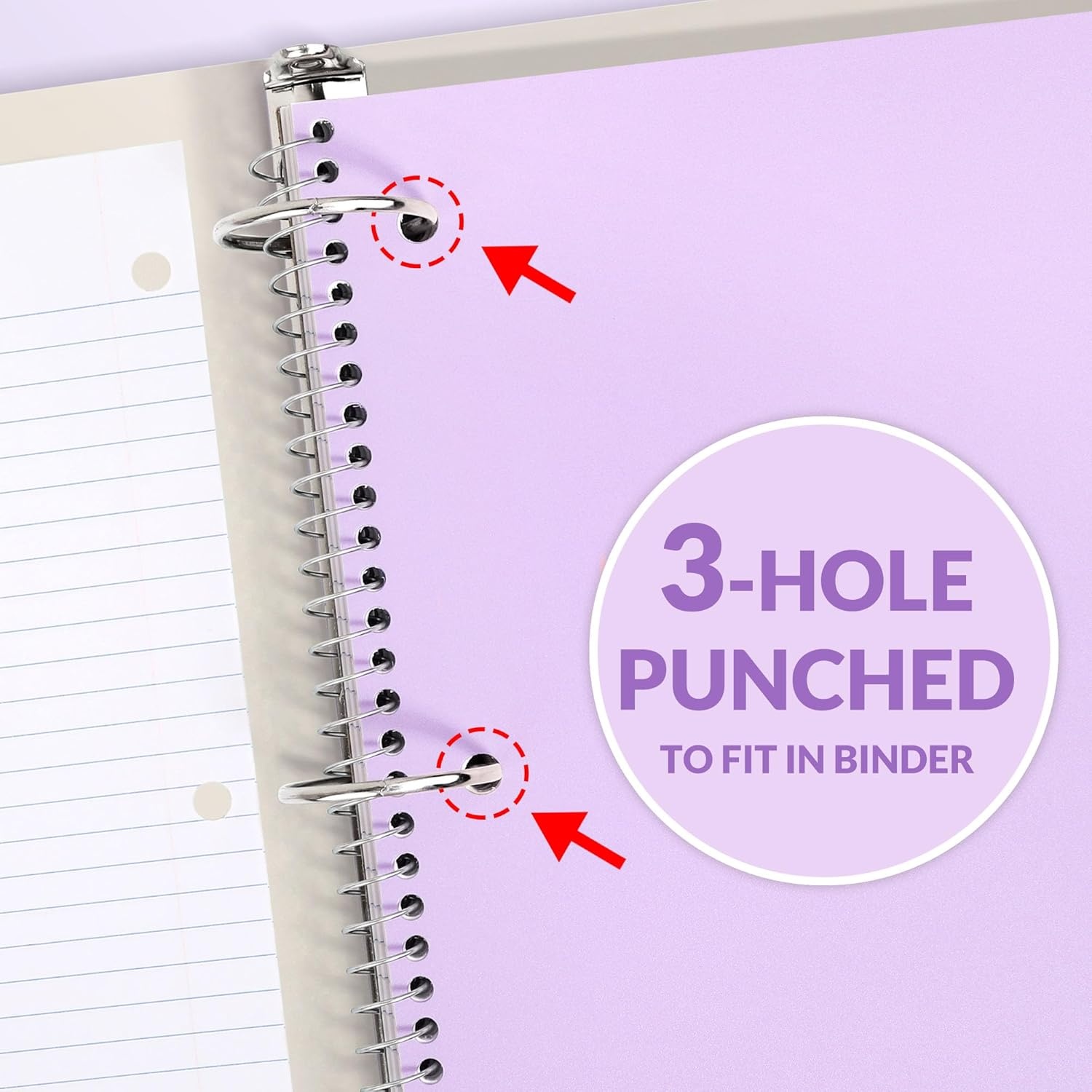 image:imageSUNEE Spiral Notebook 1Subject College Ruled Paper 8 x 1012 100 Sheets per Notebook 3Hole Punched Paper Water Resistant Cover Doublesided Pockets Spiral Lined Notebooks for Work PurplePurple