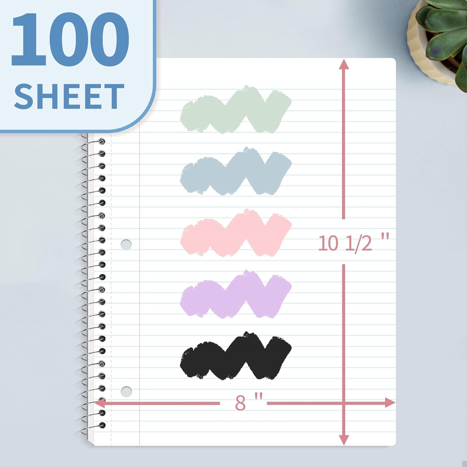 image:imageSUNEE Spiral Notebook 1Subject College Ruled Paper 8 x 1012 100 Sheets per Notebook 3Hole Punched Paper Water Resistant Cover Doublesided Pockets Spiral Lined Notebooks for Work PurpleGrey Blue