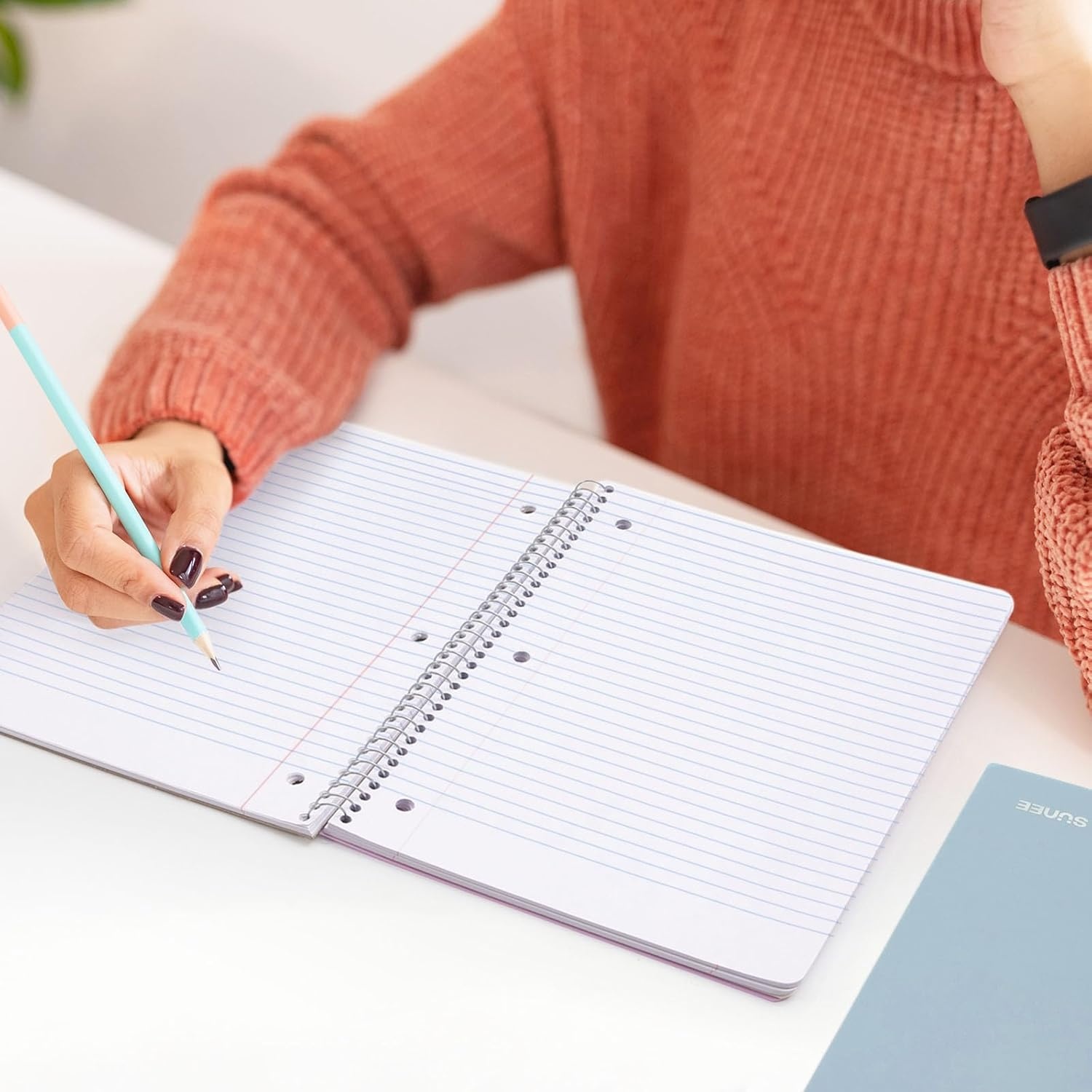image:imageSUNEE Spiral Notebook 1Subject College Ruled Paper 8 x 1012 100 Sheets per Notebook 3Hole Punched Paper Water Resistant Cover Doublesided Pockets Spiral Lined Notebooks for Work PurpleGrey Blue