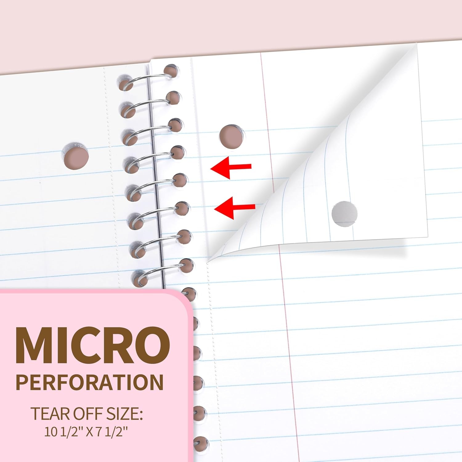image:imageSUNEE Spiral Notebook 1Subject College Ruled Paper 8 x 1012 100 Sheets per Notebook 3Hole Punched Paper Water Resistant Cover Doublesided Pockets Spiral Lined Notebooks for Work PurplePink