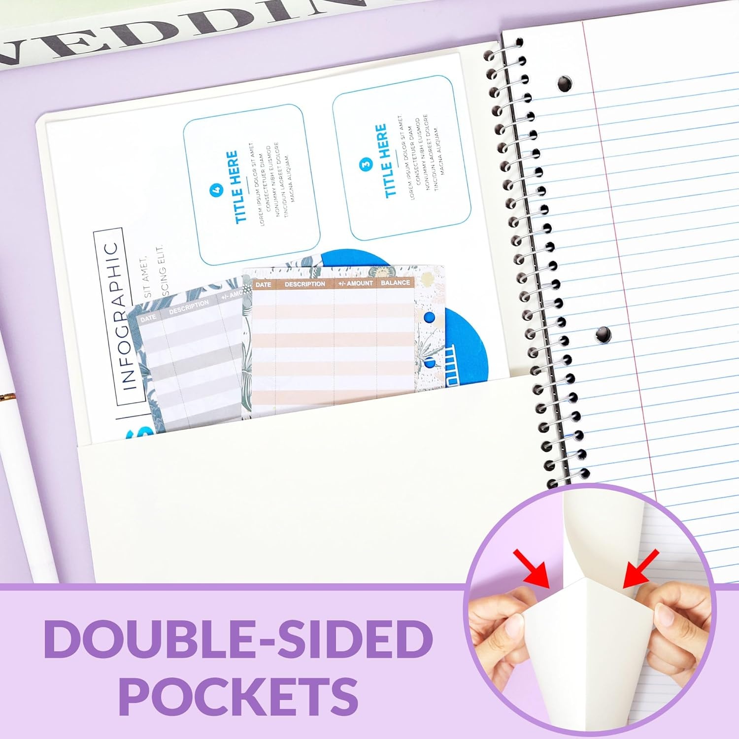 image:imageSUNEE Spiral Notebook 1Subject College Ruled Paper 8 x 1012 100 Sheets per Notebook 3Hole Punched Paper Water Resistant Cover Doublesided Pockets Spiral Lined Notebooks for Work PurplePurple
