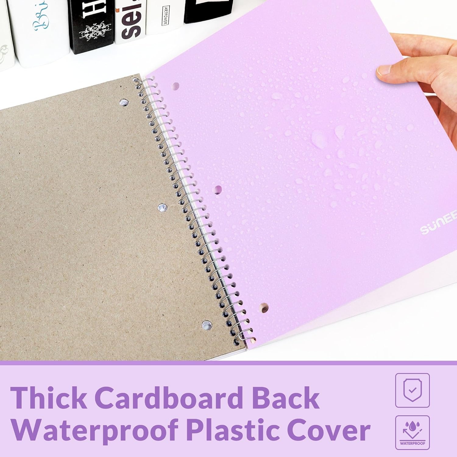 image:imageSUNEE Spiral Notebook 1Subject College Ruled Paper 8 x 1012 100 Sheets per Notebook 3Hole Punched Paper Water Resistant Cover Doublesided Pockets Spiral Lined Notebooks for Work PurplePurple