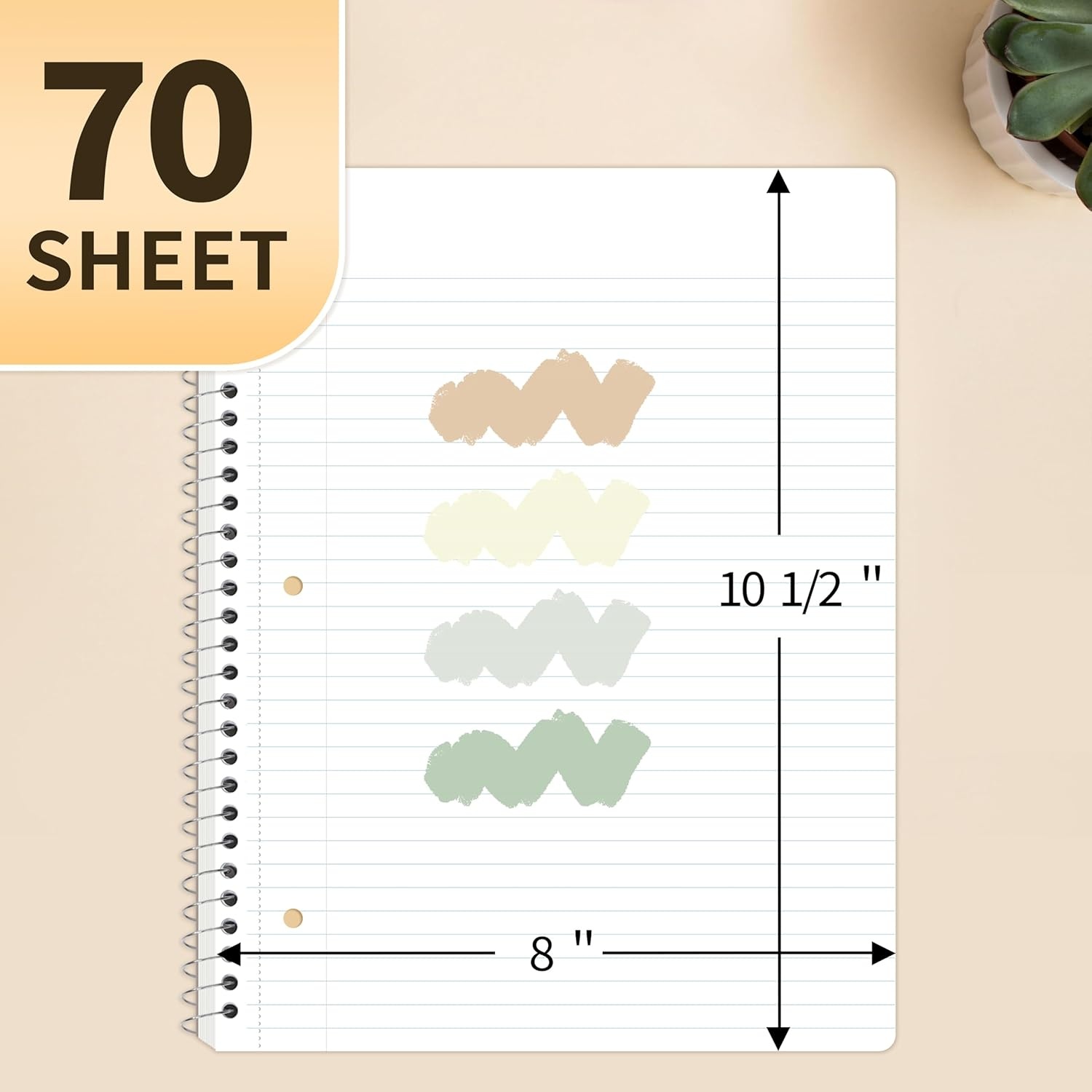 image:imageSUNEE Spiral Notebooks 1Subject 5 Pack College Ruled Paper 8 x 1012 70 Sheets per Notebook3Hole Punched Paper PinkPurple Blue Green Yellow Spiral Lined Notebooks for SchoolWorkAesthetic 4 Pack