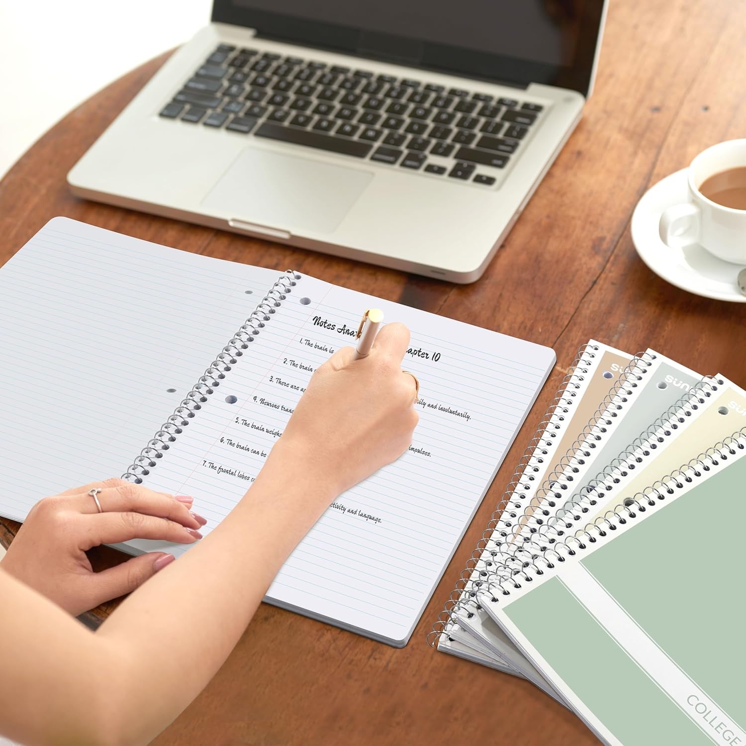 image:imageSUNEE Spiral Notebooks 1Subject 5 Pack College Ruled Paper 8 x 1012 70 Sheets per Notebook3Hole Punched Paper PinkPurple Blue Green Yellow Spiral Lined Notebooks for SchoolWorkAesthetic 4 Pack