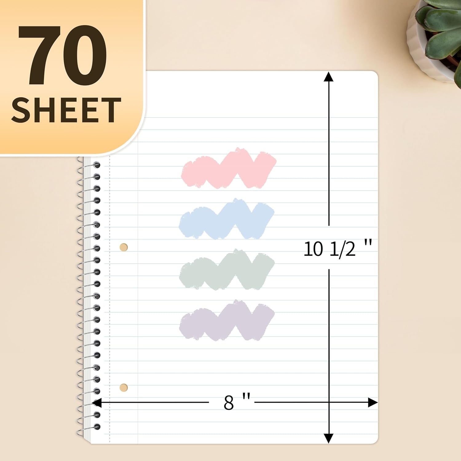 image:imageSUNEE Spiral Notebooks College Ruled 1Subject 4 Pack 8 x 1012 in 70 Sheets 3Hole Punched 70gsm Paper Pastel Pink Purple Blue Green for School Home amp Office Writing JournalPastel