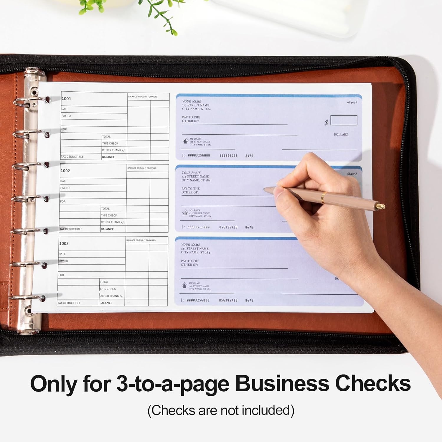 image:imageSUNEE Zippered Business Checkbook Binder 7 Ring 1 Inch with Zipper for Business Checks 9 x 13 PU Leather Check Binder Holds 600 Checks Capacity for Executive Supplies BlackBrown