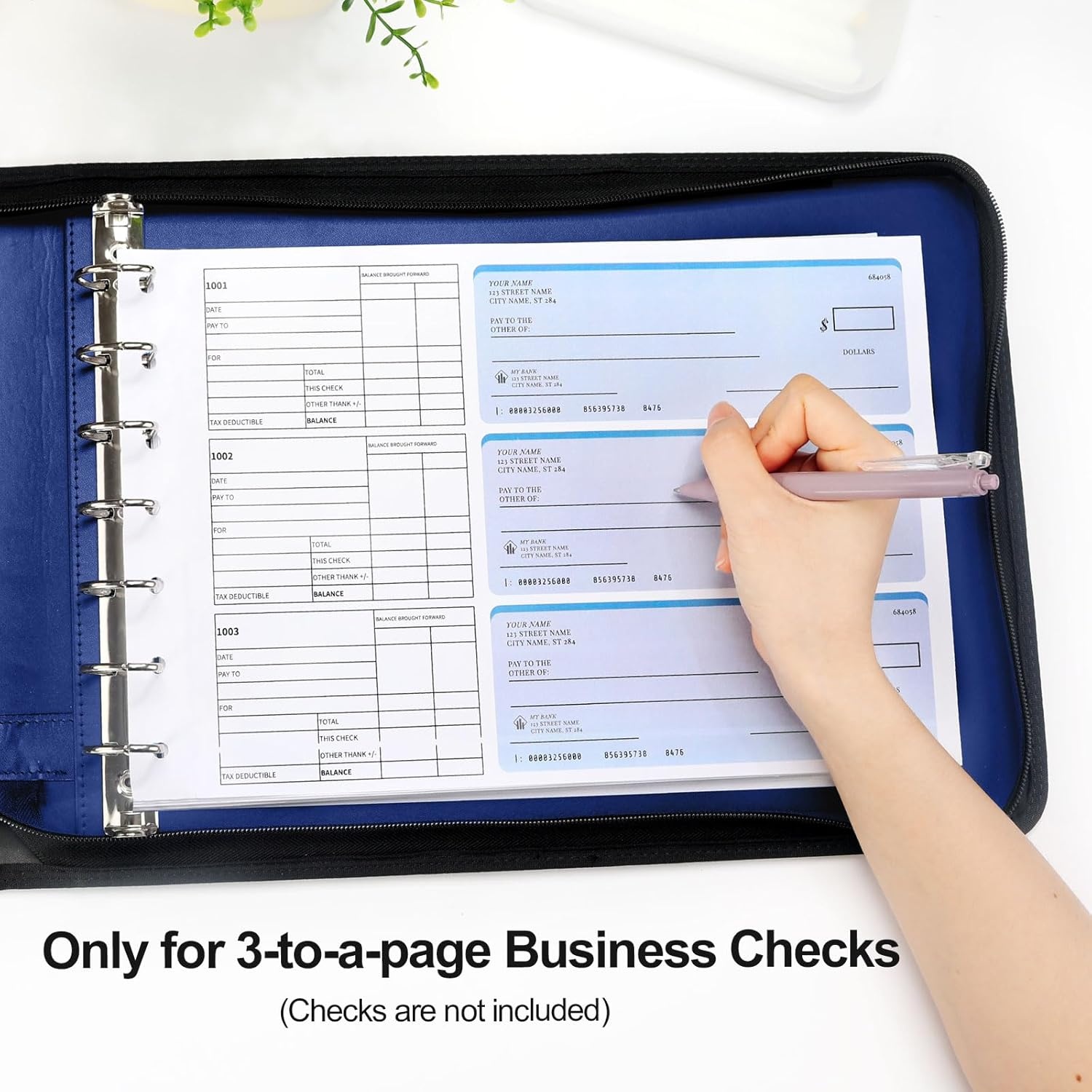 image:imageSUNEE Zippered Business Checkbook Binder 7 Ring 1 Inch with Zipper for Business Checks 9 x 13 PU Leather Check Binder Holds 600 Checks Capacity for Executive Supplies BlackBlue