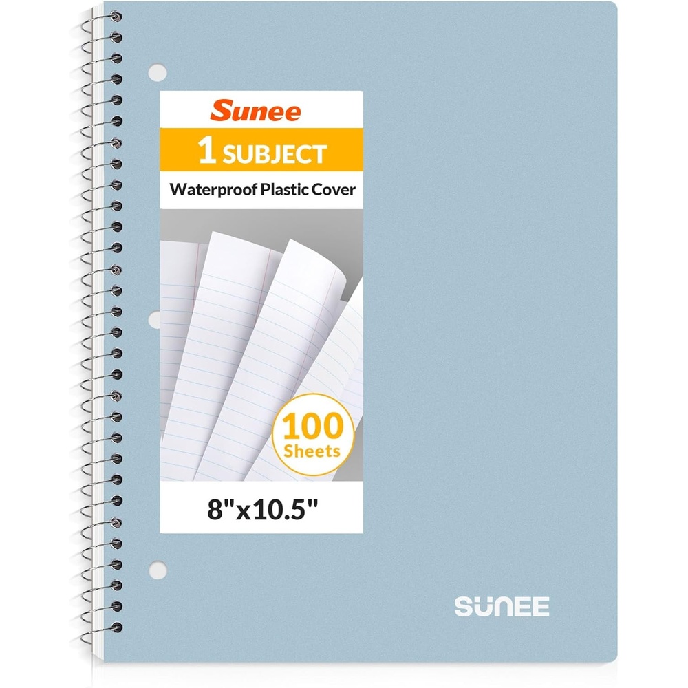 image:imageSUNEE Spiral Notebook 1Subject College Ruled Paper 8 x 1012 100 Sheets per Notebook 3Hole Punched Paper Water Resistant Cover Doublesided Pockets Spiral Lined Notebooks for Work PurpleGrey Blue