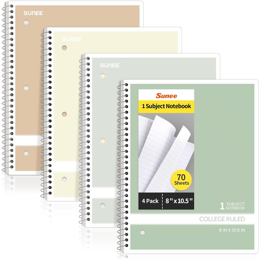 image:imageSUNEE Spiral Notebooks 1Subject 5 Pack College Ruled Paper 8 x 1012 70 Sheets per Notebook3Hole Punched Paper PinkPurple Blue Green Yellow Spiral Lined Notebooks for SchoolWorkAesthetic 4 Pack