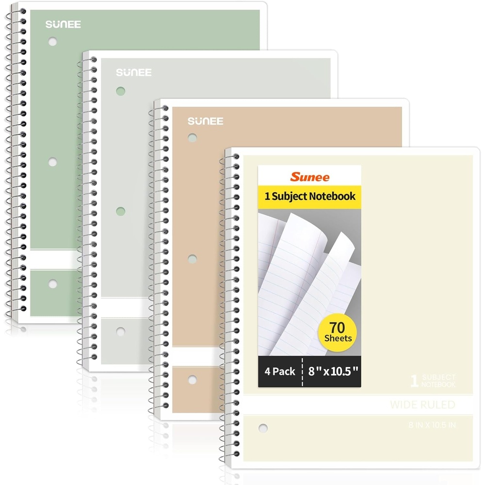 image:imageSUNEE Spiral Notebooks College Ruled 1Subject 4 Pack 8 x 1012 in 70 Sheets 3Hole Punched 70gsm Paper Pastel Pink Purple Blue Green for School Home amp Office Writing JournalAesthetic