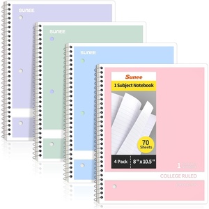 image:imageSUNEE Spiral Notebooks College Ruled 1Subject 4 Pack 8 x 1012 in 70 Sheets 3Hole Punched 70gsm Paper Pastel Pink Purple Blue Green for School Home amp Office Writing JournalMulticolor