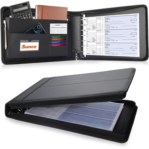 image:imageSUNEE Zippered Business Checkbook Binder 7 Ring 1 Inch with Zipper for Business Checks 9 x 13 PU Leather Check Binder Holds 600 Checks Capacity for Executive Supplies BlackBlack