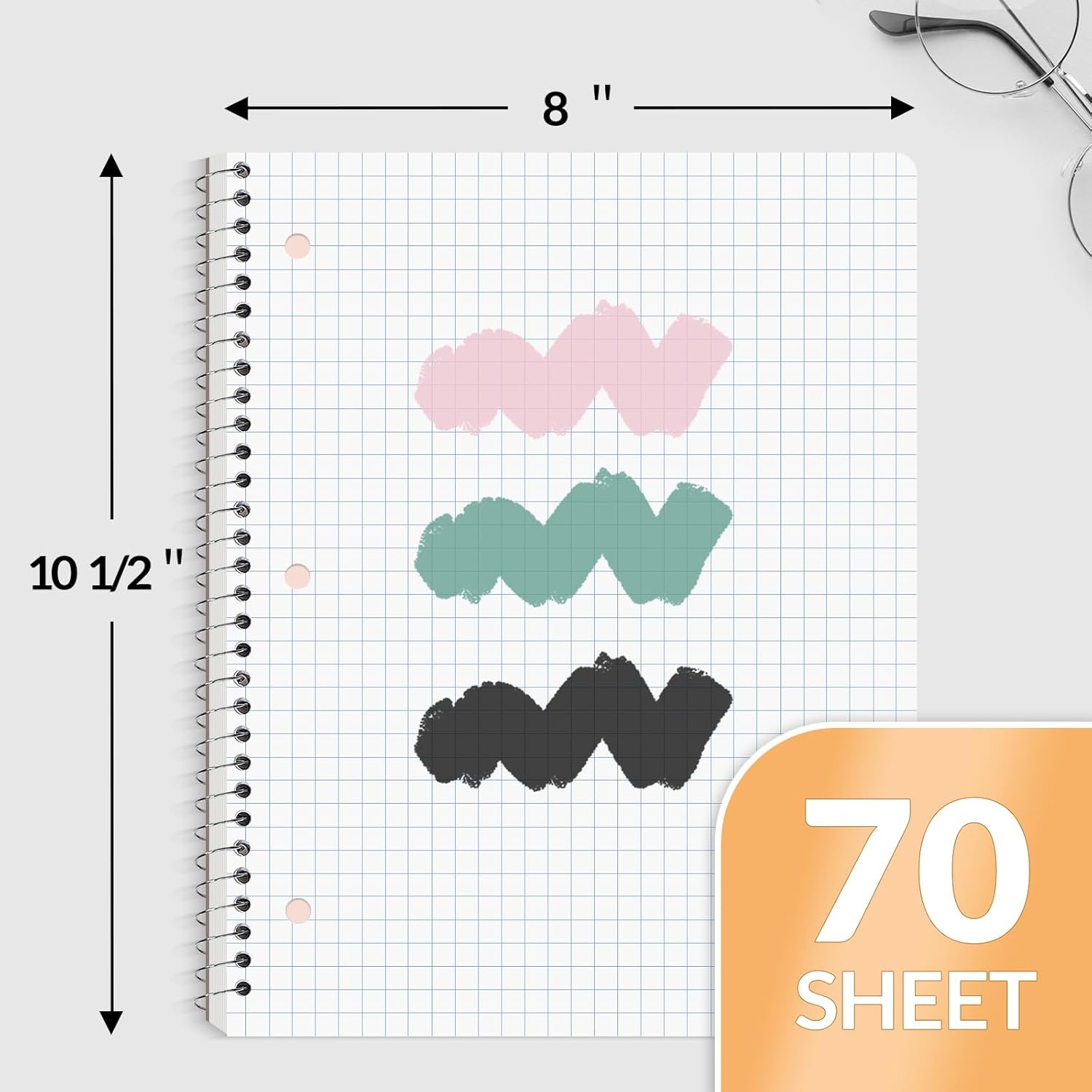 image:imageSUNEE Spiral Notebook 1Subject Graph Ruled Paper 8 x 1012 70 Sheets 5 Squares per inch Spiral Grid Notebooks for Work Home School Writing PinkBlack