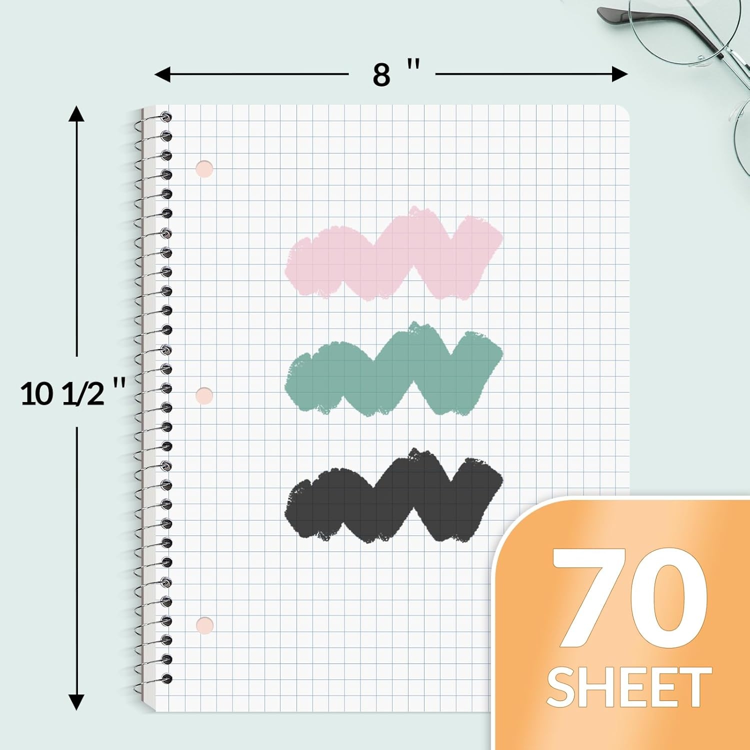 image:imageSUNEE Spiral Notebook 1Subject Graph Ruled Paper 8 x 1012 70 Sheets 5 Squares per inch Spiral Grid Notebooks for Work Home School Writing PinkGreen