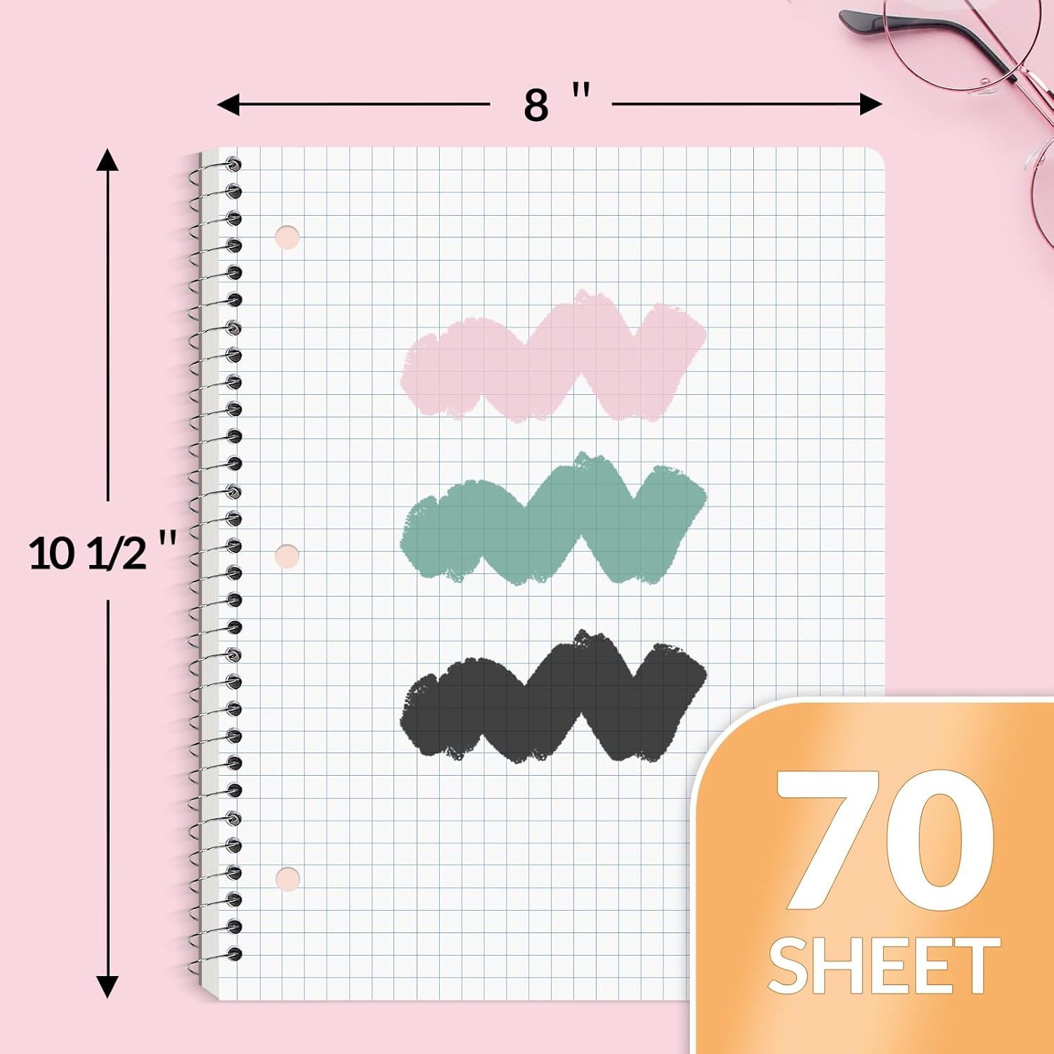 image:imageSUNEE Spiral Notebook 1Subject Graph Ruled Paper 8 x 1012 70 Sheets 5 Squares per inch Spiral Grid Notebooks for Work Home School Writing PinkPink