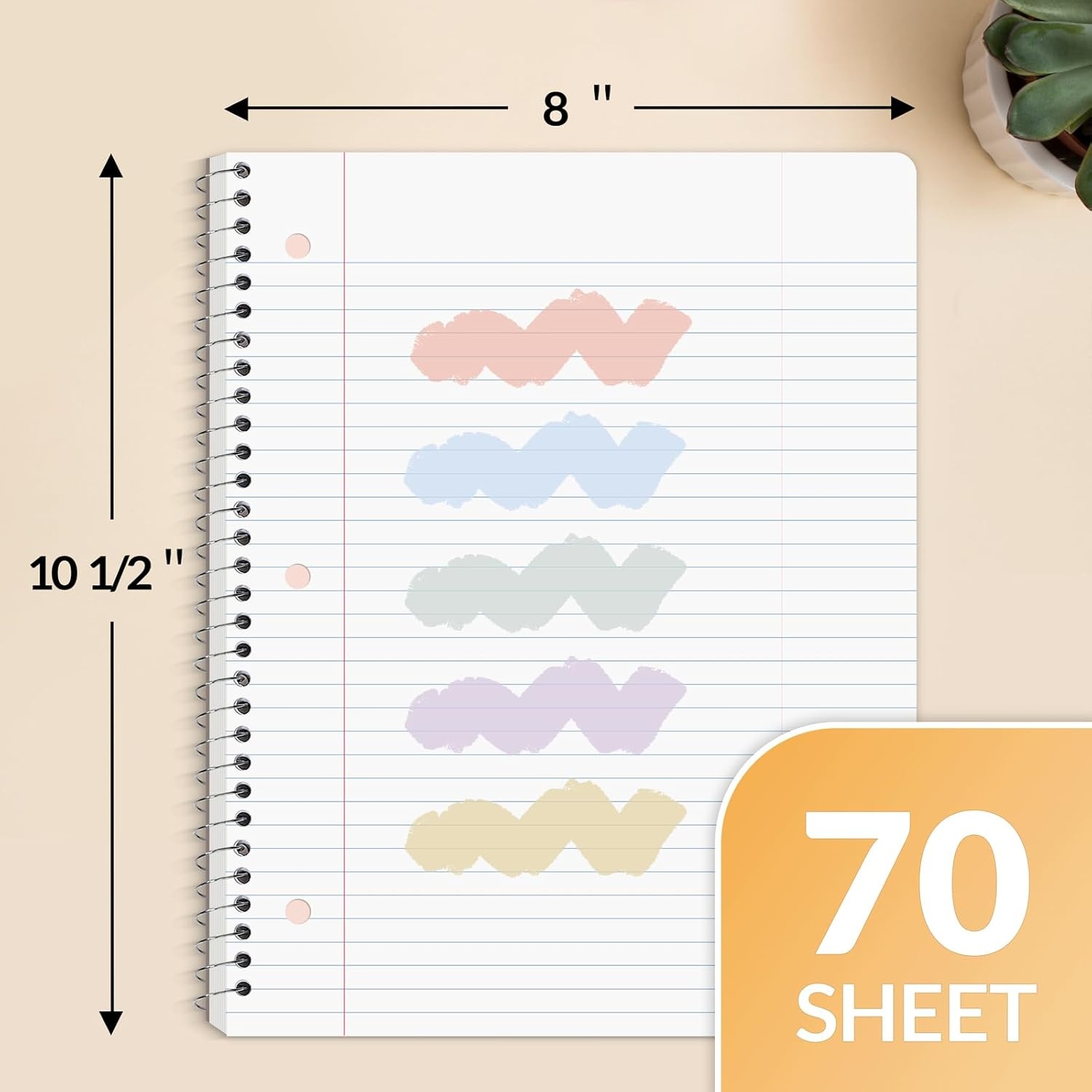 image:imageSUNEE Spiral Notebooks 1Subject 10 Pack College Ruled Paper 8 x 1012 70 Sheets per Notebook3Hole Punched Paper PinkPurple Blue Green Yellow Spiral Lined Notebooks for SchoolWorkAesthetic 6 Pack