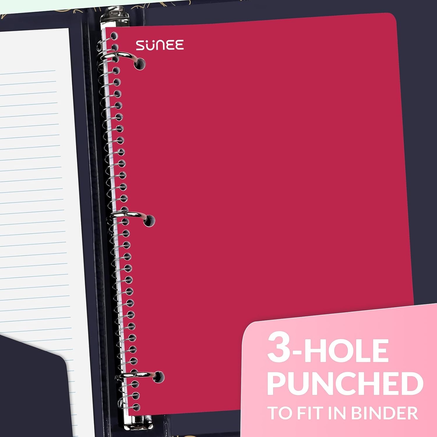 image:imageSUNEE Spiral Notebooks 3 Pack 1Subject College Ruled Paper 8 x 1012 70 Sheets per Notebook Assorted Pastel Colors Spiral Notebooks for SchoolCherry Pink Green