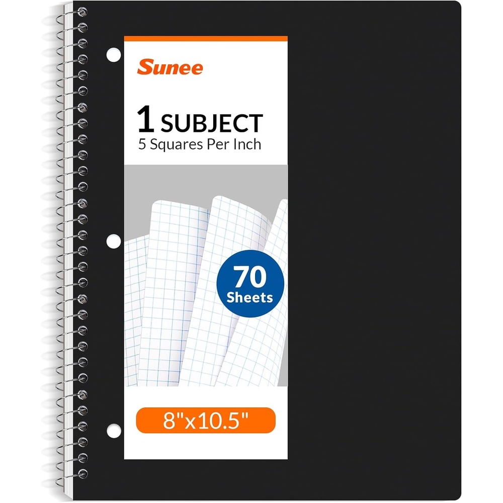 image:imageSUNEE Spiral Notebook 1Subject Graph Ruled Paper 8 x 1012 70 Sheets 5 Squares per inch Spiral Grid Notebooks for Work Home School Writing PinkBlack