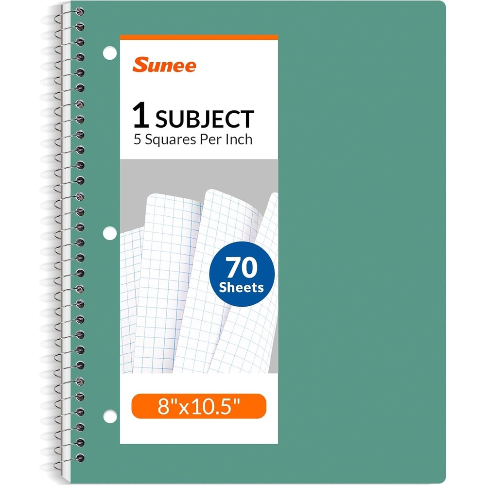 image:imageSUNEE Spiral Notebook 1Subject Graph Ruled Paper 8 x 1012 70 Sheets 5 Squares per inch Spiral Grid Notebooks for Work Home School Writing PinkGreen