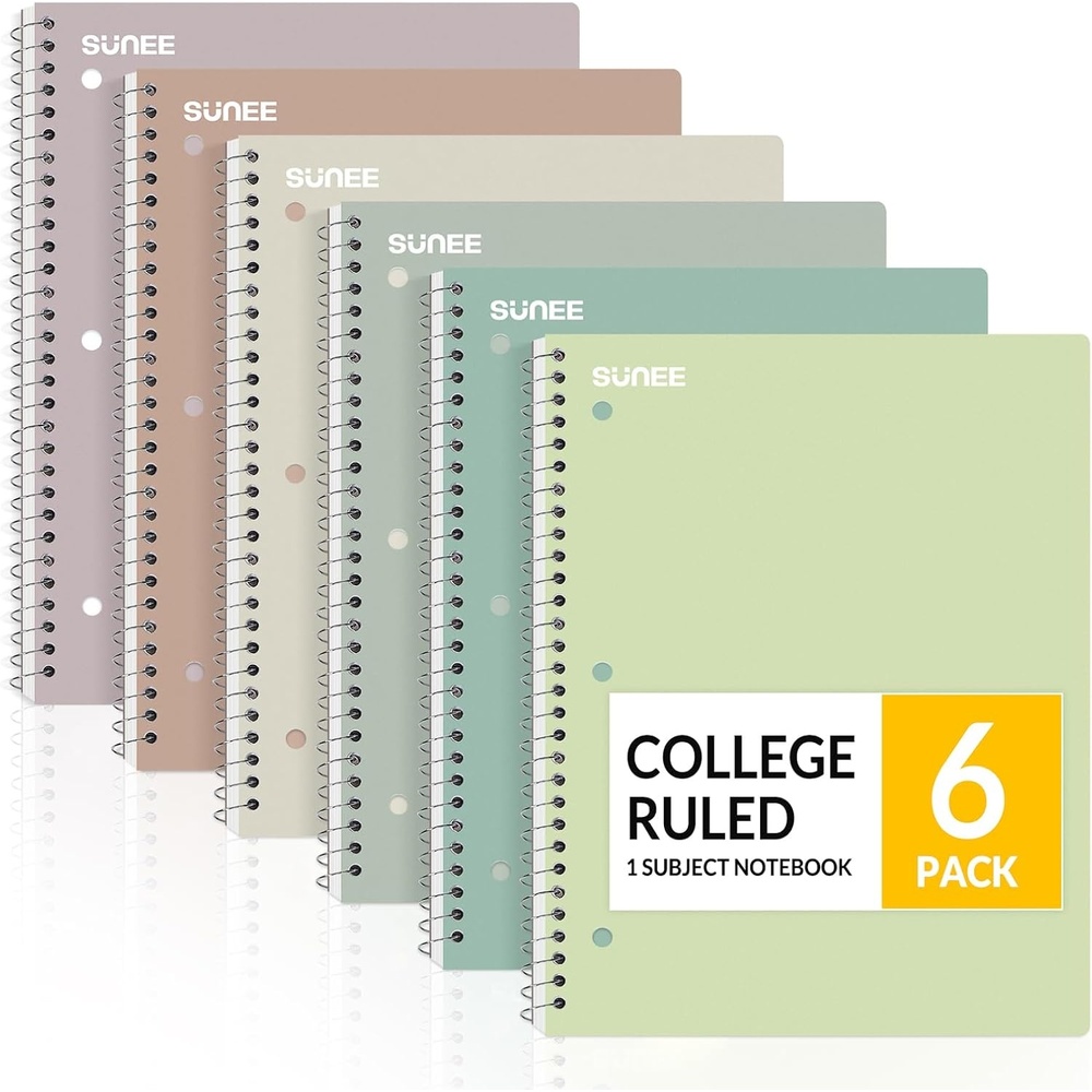 image:imageSUNEE Spiral Notebooks 1Subject 10 Pack College Ruled Paper 8 x 1012 70 Sheets per Notebook3Hole Punched Paper PinkPurple Blue Green Yellow Spiral Lined Notebooks for SchoolWorkAesthetic 6 Pack