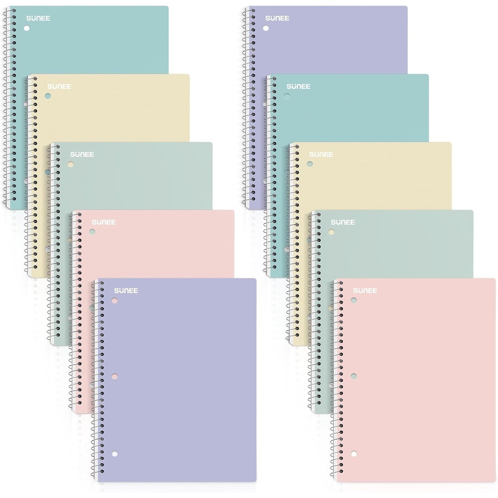 image:imageSUNEE Spiral Notebooks 1Subject 10 Pack College Ruled Paper 8 x 1012 70 Sheets per Notebook3Hole Punched Paper PinkPurple Blue Green Yellow Spiral Lined Notebooks for SchoolWorkPastel 10 Pack