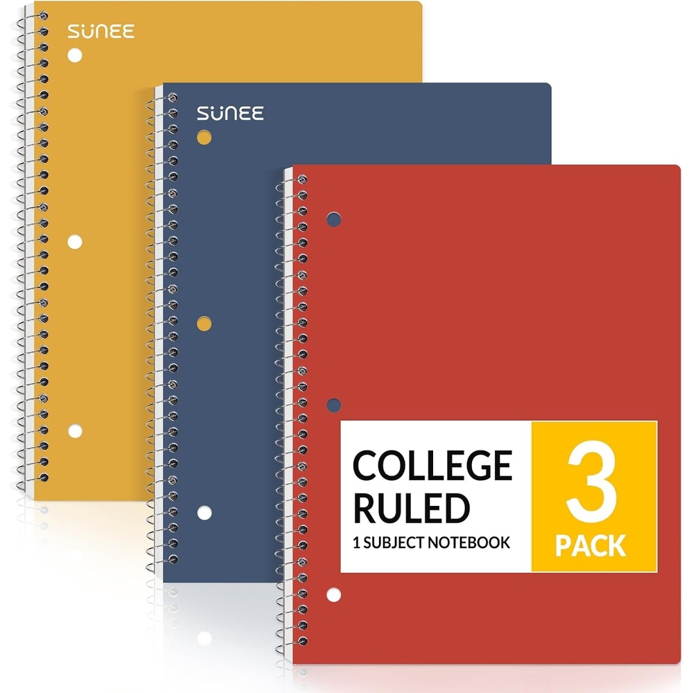 image:imageSUNEE Spiral Notebooks 3 Pack 1Subject College Ruled Paper 8 x 1012 70 Sheets per Notebook Assorted Pastel Colors Spiral Notebooks for SchoolBrick Red Blue Yellow
