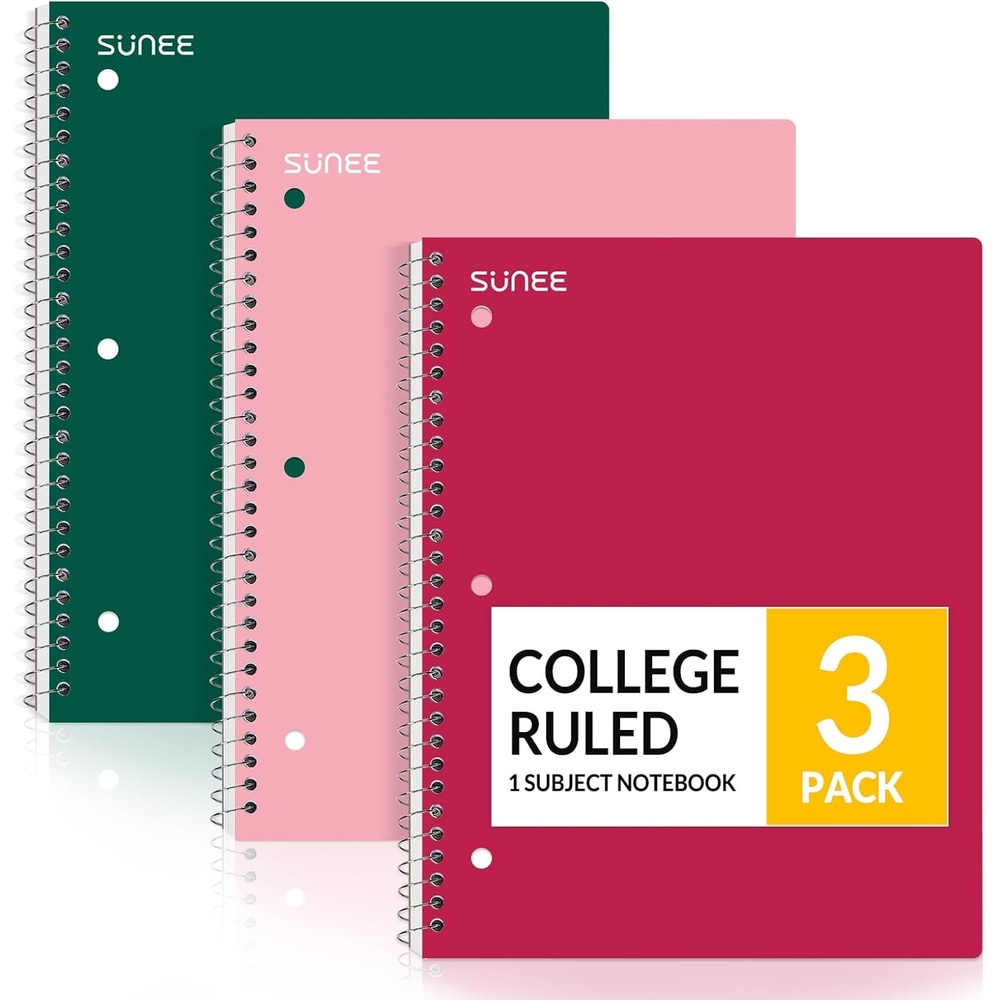 image:imageSUNEE Spiral Notebooks 3 Pack 1Subject College Ruled Paper 8 x 1012 70 Sheets per Notebook Assorted Pastel Colors Spiral Notebooks for SchoolCherry Pink Green