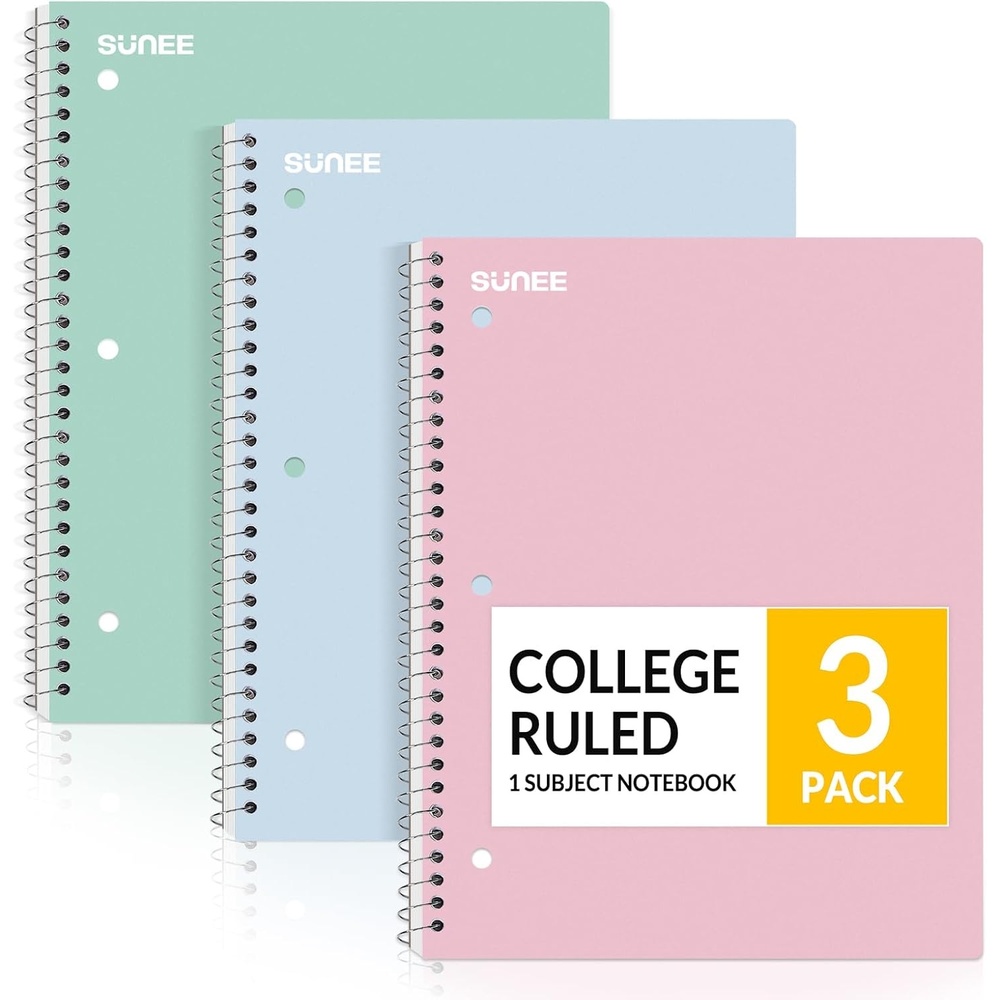 image:imageSUNEE Spiral Notebooks 3 Pack 1Subject College Ruled Paper 8 x 1012 70 Sheets per Notebook Assorted Pastel Colors Spiral Notebooks for SchoolPastel