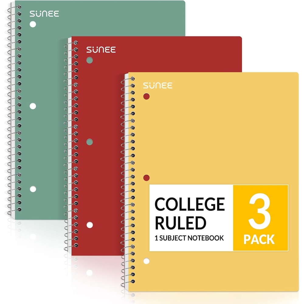 image:imageSUNEE Spiral Notebooks 3 Pack 1Subject College Ruled Paper 8 x 1012 70 Sheets per Notebook Assorted Pastel Colors Spiral Notebooks for SchoolYellow Red Sage Green