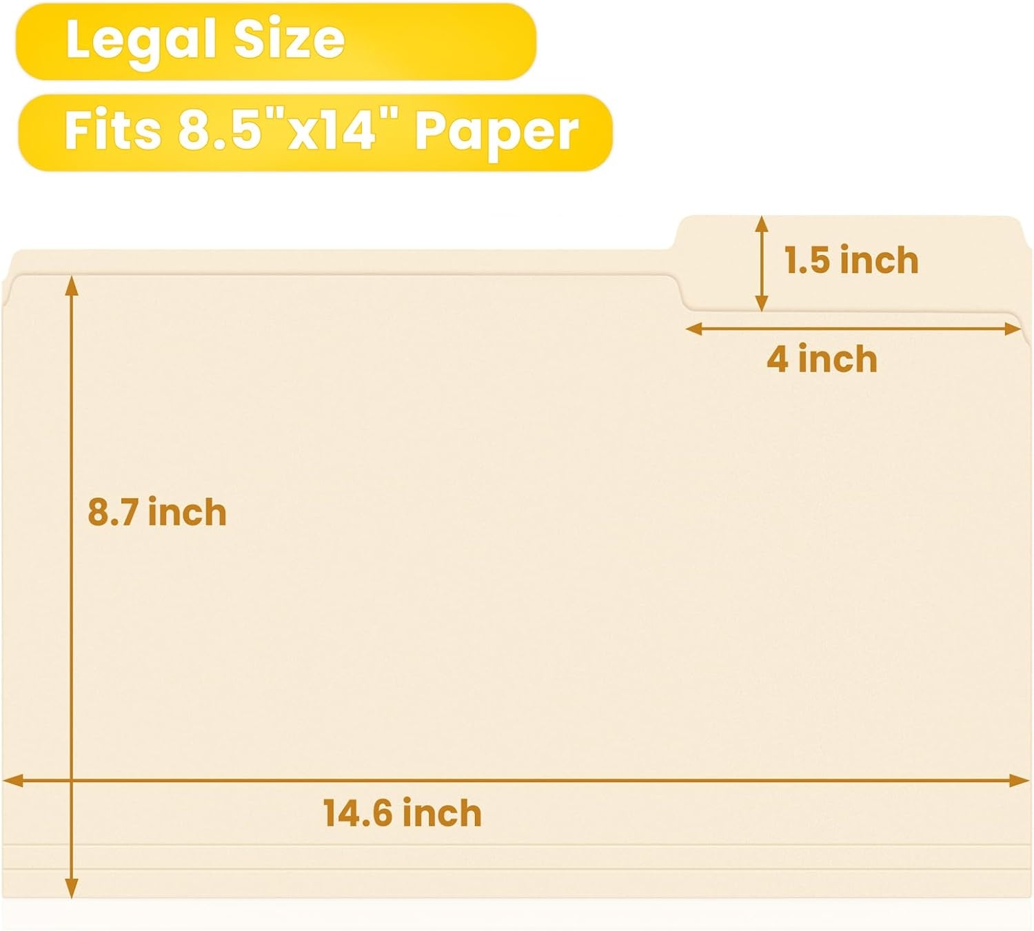 image:imageSUNEE Manilla Folders Letter Size 85 x 11 inches100 Per Box 13 Cut Tab for Easy Labeling and Organization Durable Standard Paper for Home Office School Filinglegal size