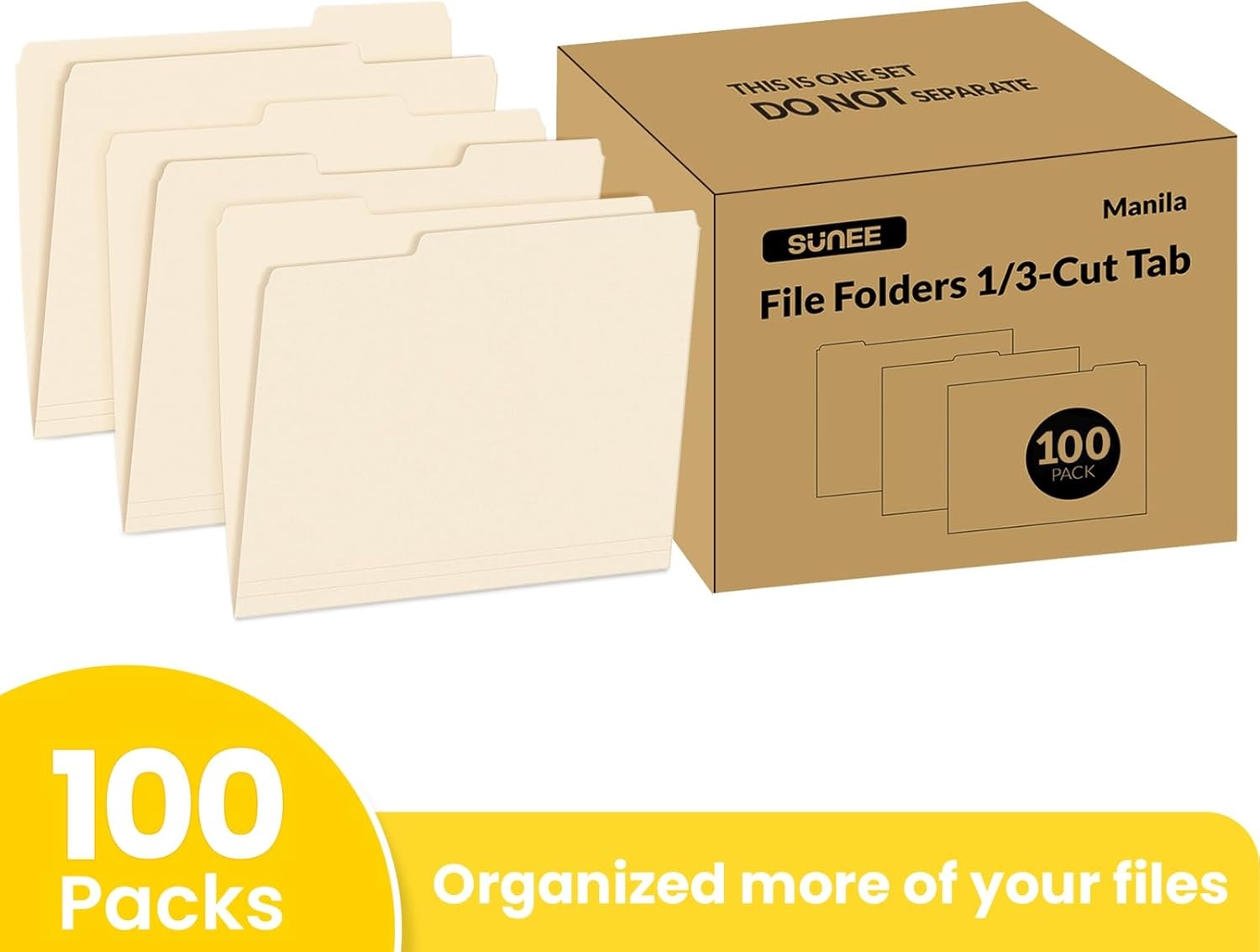 image:imageSUNEE Manilla Folders Letter Size 85 x 11 inches100 Per Box 13 Cut Tab for Easy Labeling and Organization Durable Standard Paper for Home Office School Filingletter size
