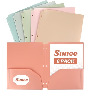 image:imageSUNEE 3 Hole Folders with Pockets 6 Pack Assorted Color Plastic Folders for 3 Ring Binder Heavy Duty Binder Folder for Document for School Students Teachers Office StafMulticolored 3