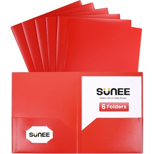 image:imageSUNEE Folders with Pockets 6 Pack Vintage Colors Plastic Folders with Pocket Poly Folder for Documents Letter Size 2 Pocket Folder for Kids Home School OfficeRed