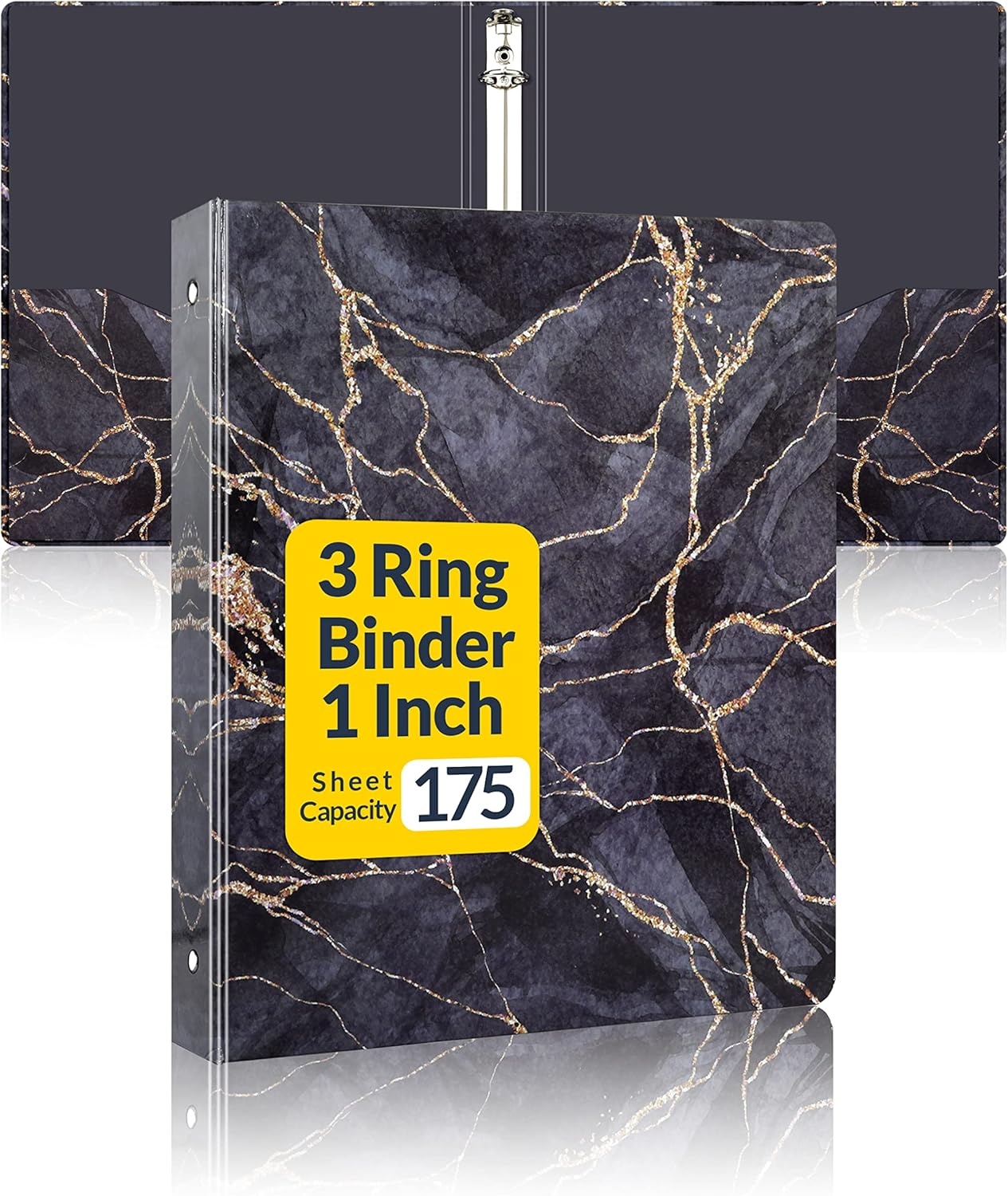 image:imageSUNEE 3 Ring Binder 1 Inch Cute Decorative Green Marble Heavy Duty Fits 85x11 Inches for School amp OfficeBlack Marble