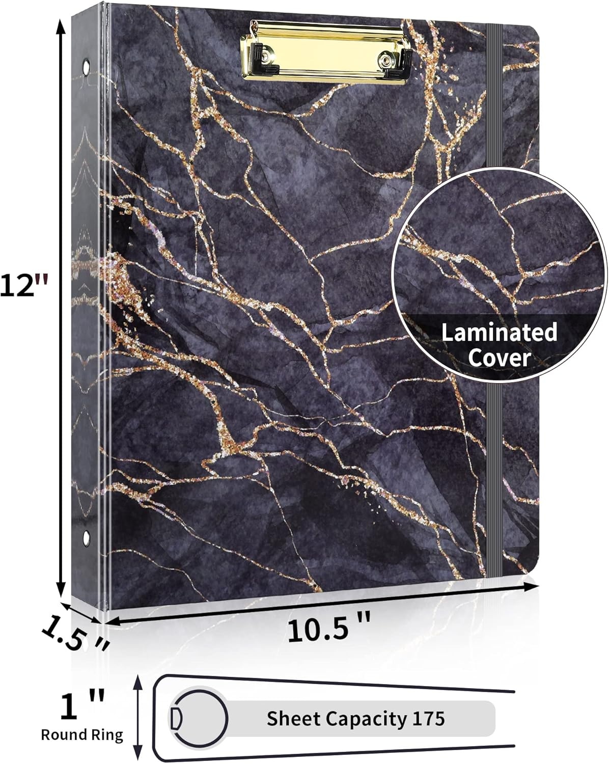 image:imageSUNEE 3 Ring Binder 1 Inch Cute Decorative Green Marble Heavy Duty Fits 85x11 Inches for School amp OfficeBlack Marble