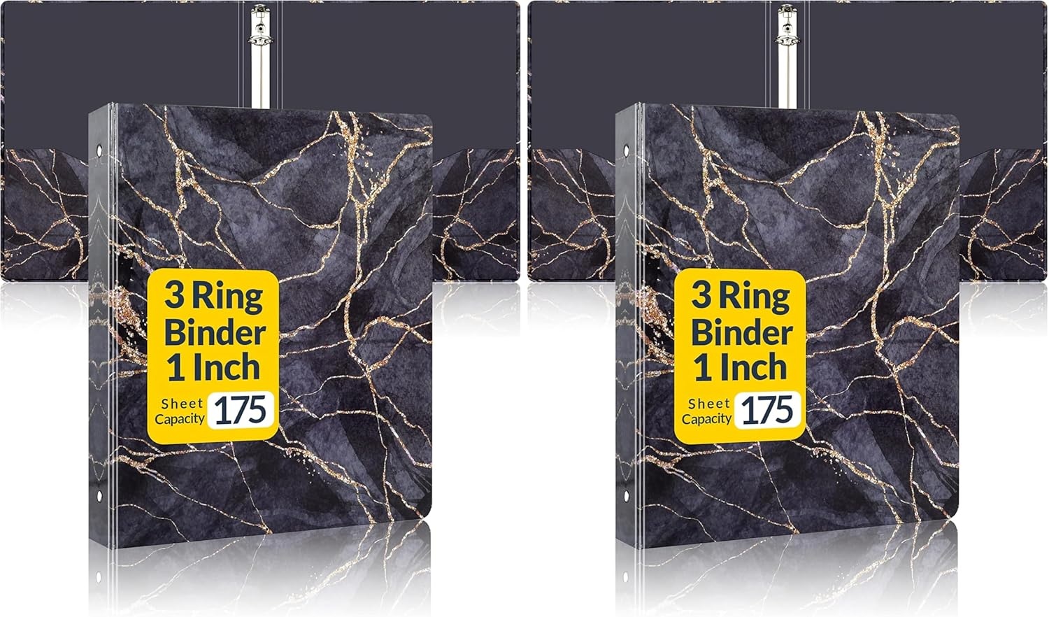 image:imageSUNEE 3 Ring Binder 1 Inch Cute Decorative Green Marble Heavy Duty Fits 85x11 Inches for School amp OfficeBlack Marble