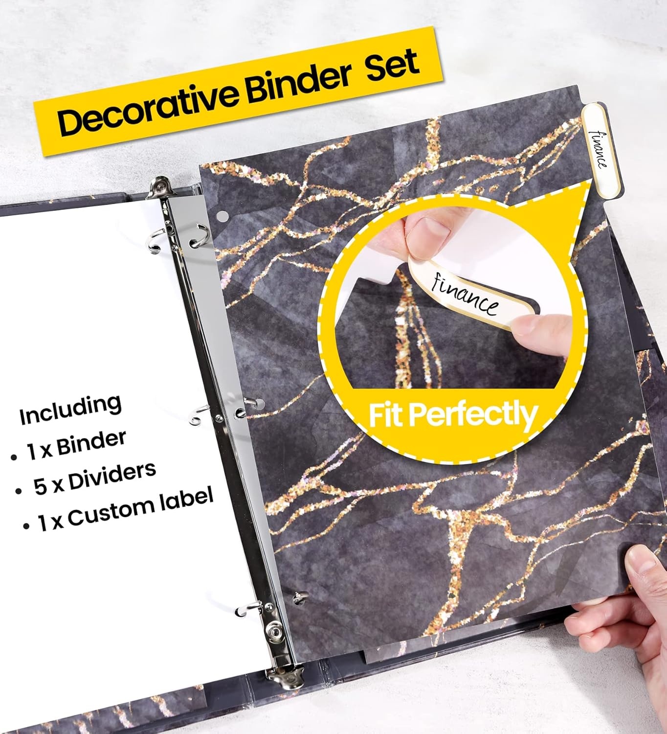 image:imageSUNEE 3 Ring Binder 1 Inch Cute Decorative Green Marble Heavy Duty Fits 85x11 Inches for School amp OfficeBlack Marble