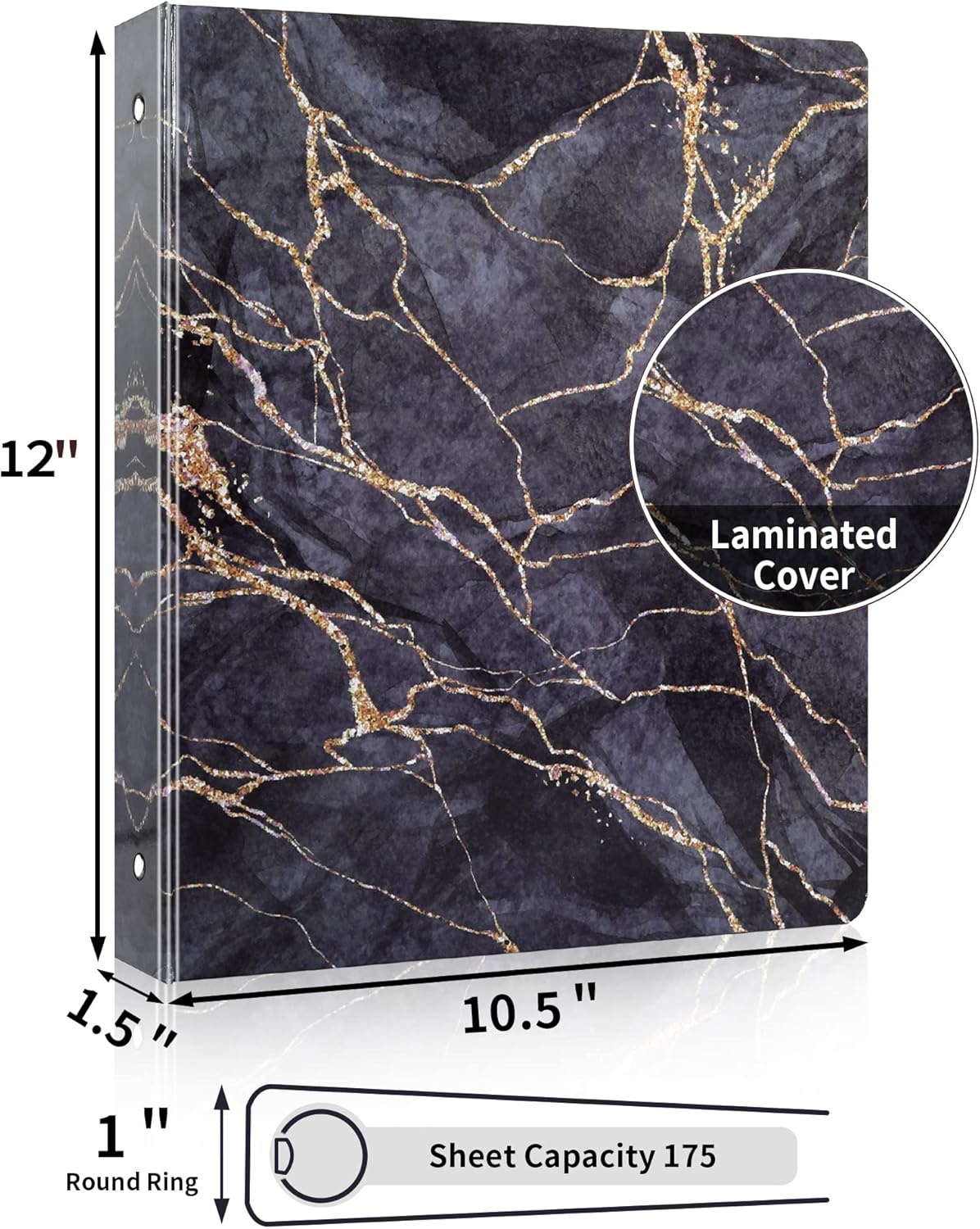 image:imageSUNEE 3 Ring Binder 1 Inch Cute Decorative Green Marble Heavy Duty Fits 85x11 Inches for School amp OfficeBlack Marble