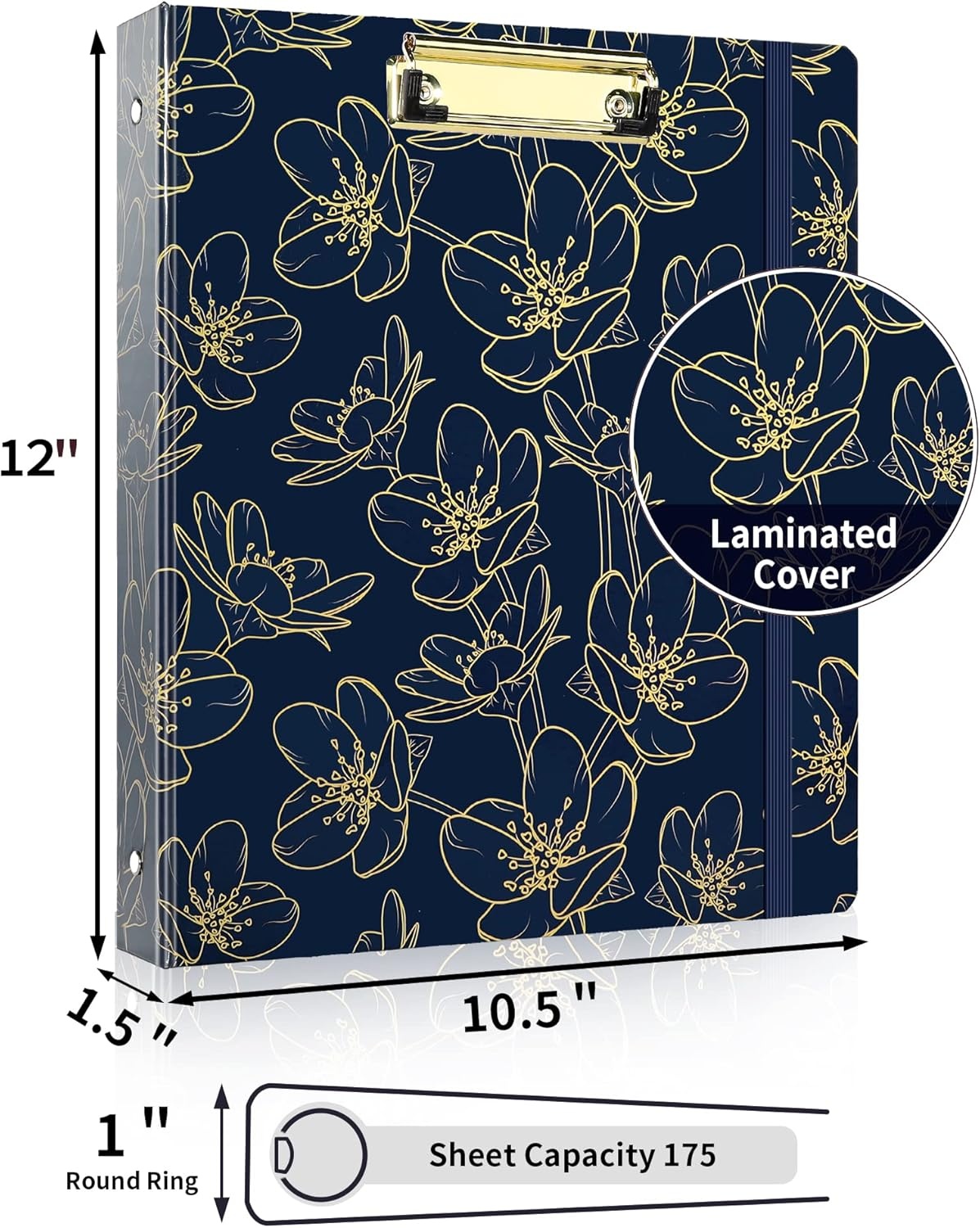 image:imageSUNEE 3 Ring Binder 1 Inch Cute Decorative Green Marble Heavy Duty Fits 85x11 Inches for School amp OfficeGold Rose on Blue Design