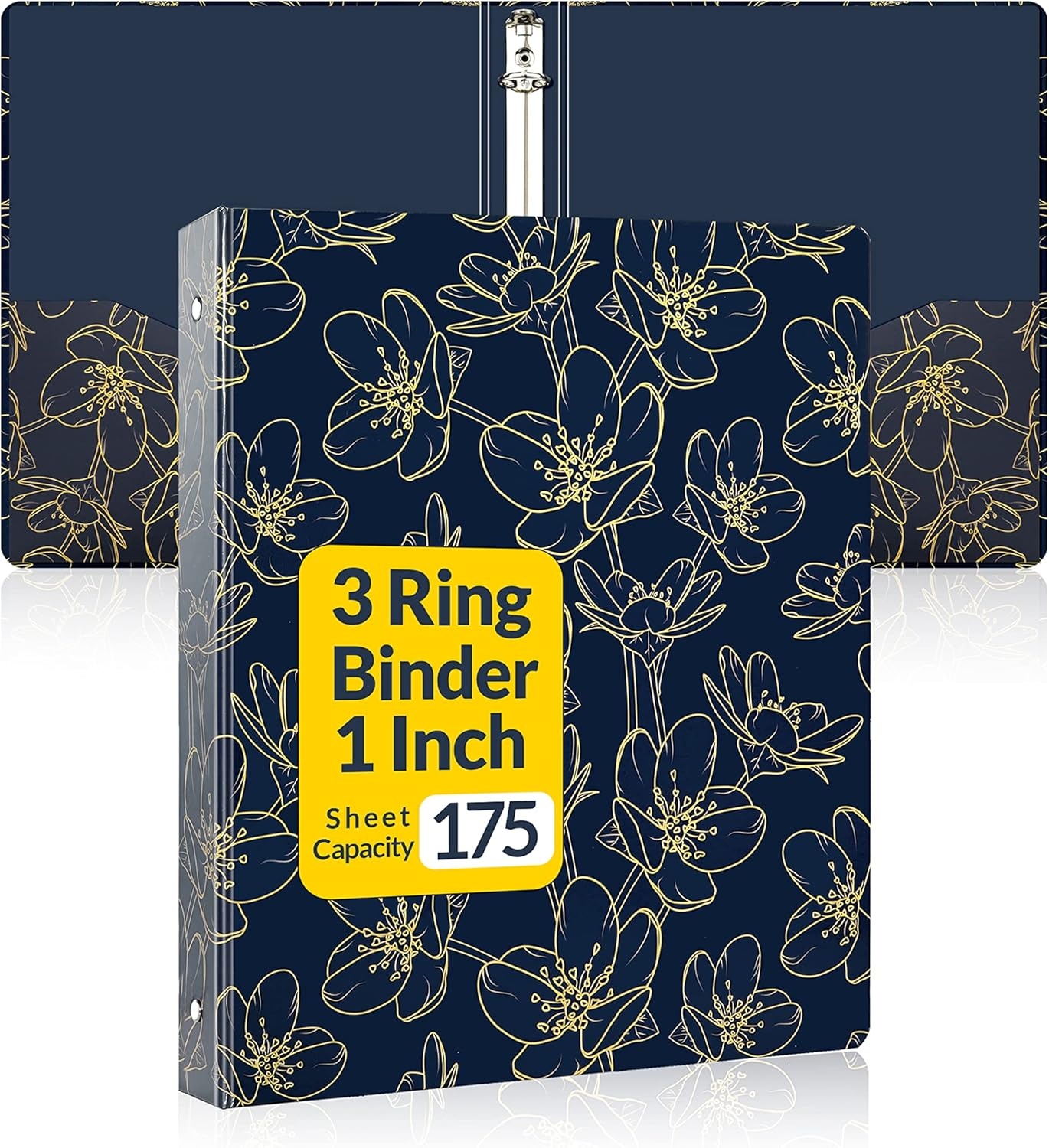 image:imageSUNEE 3 Ring Binder 1 Inch Cute Decorative Green Marble Heavy Duty Fits 85x11 Inches for School amp OfficeGold Rose on Blue Design