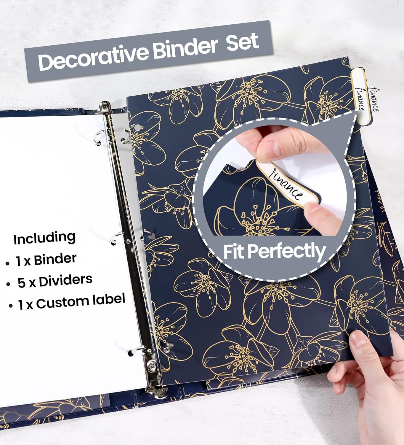 image:imageSUNEE 3 Ring Binder 1 Inch Cute Decorative Green Marble Heavy Duty Fits 85x11 Inches for School amp OfficeGold Rose on Blue Design
