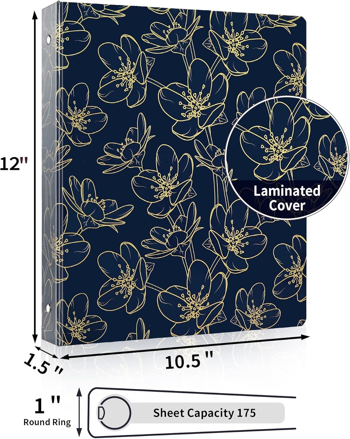 image:imageSUNEE 3 Ring Binder 1 Inch Cute Decorative Green Marble Heavy Duty Fits 85x11 Inches for School amp OfficeGold Rose on Blue Design