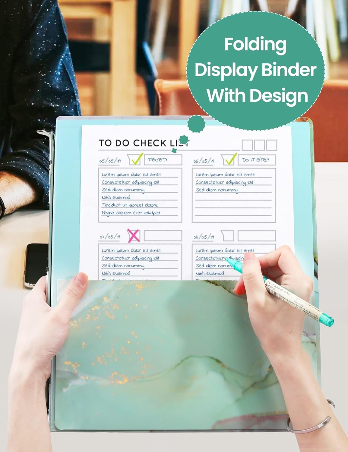 image:imageSUNEE 3 Ring Binder 1 Inch Cute Decorative Green Marble Heavy Duty Fits 85x11 Inches for School amp OfficeGreen Marble