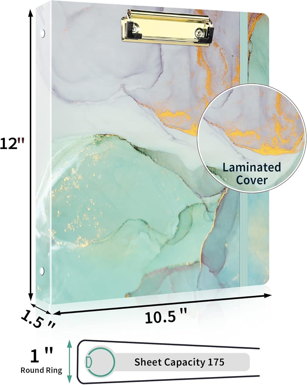 image:imageSUNEE 3 Ring Binder 1 Inch Cute Decorative Green Marble Heavy Duty Fits 85x11 Inches for School amp OfficeGreen Marble