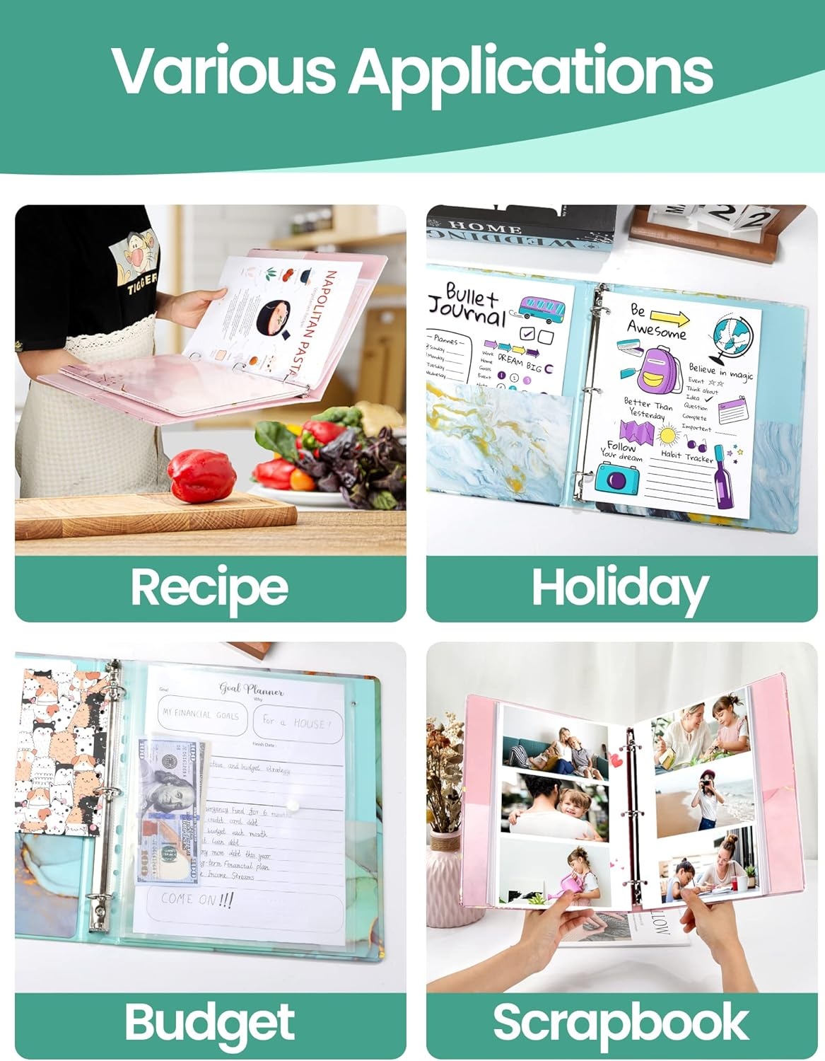image:imageSUNEE 3 Ring Binder 1 Inch Cute Decorative Green Marble Heavy Duty Fits 85x11 Inches for School amp OfficeGreen Marble